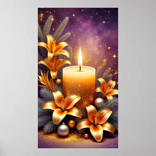 ✨ Golden Holiday Candle Festive Pine Elegance 🎄🕯 Poster (Front)