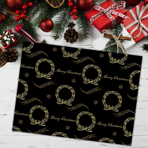 Golden Holiday Elegance Black  Gold Christmas Tissue Paper