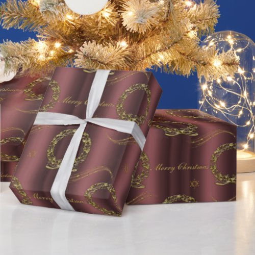 Golden Holiday Elegance on Bronze Christmas Wrapping Paper