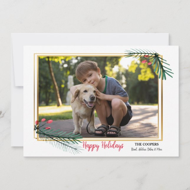 Golden Holiday Frame Photo Card (Front)