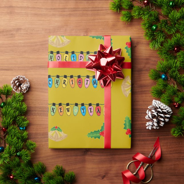 Golden Holiday Greetings & New Year Wrapping Paper (Holiday Gift)