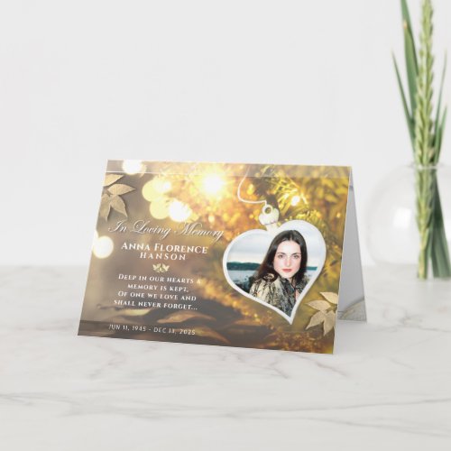 Golden Holiday Heart Photo Sympathy Thank You Card