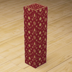 Golden Holiday Wine Box on Red