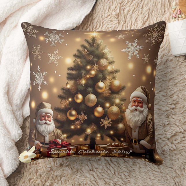 "Golden Holiday Wishes" Throw Pillow (Blanket)