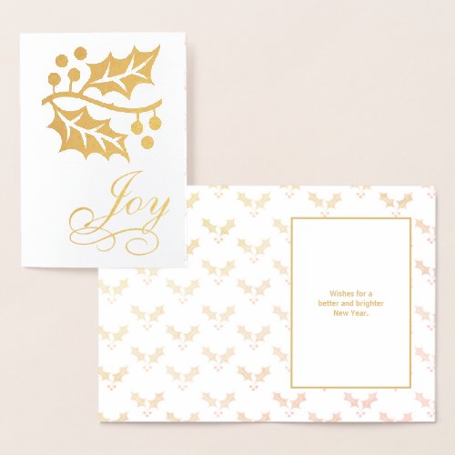 Golden Holly and Joy Christmas Holiday Foil Card