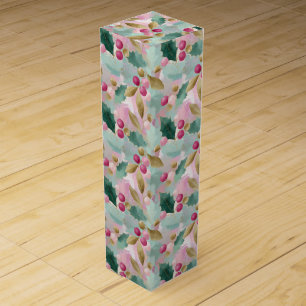 Golden Holly & Berry Botanical Christmas Pattern  Wine Box