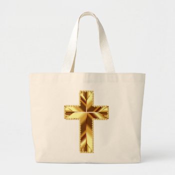 Golden Holy Cross Large Tote Bag by Awesoma at Zazzle