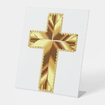 Golden Holy Cross Pedestal Sign by Awesoma at Zazzle