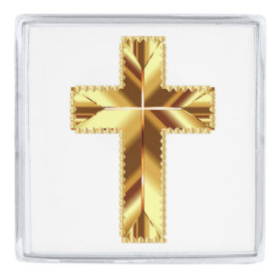 GOLDEN HOLY CROSS SILVER FINISH LAPEL PIN
