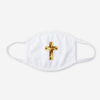 Golden Holy Cross White Cotton Face Mask by Awesoma at Zazzle