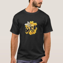 Golden Honey Bee and Flowers Design