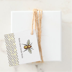 Golden Honey Bee And Honey Comb Favor Tags