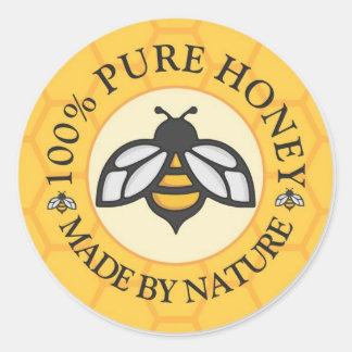 Golden Honey Bee & Honeycomb - 100% Pure Natural H Classic Round Sticker