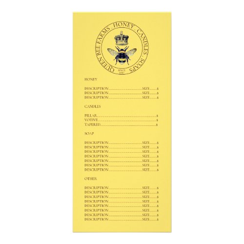 Golden Honey bee Products Price List Rack Card