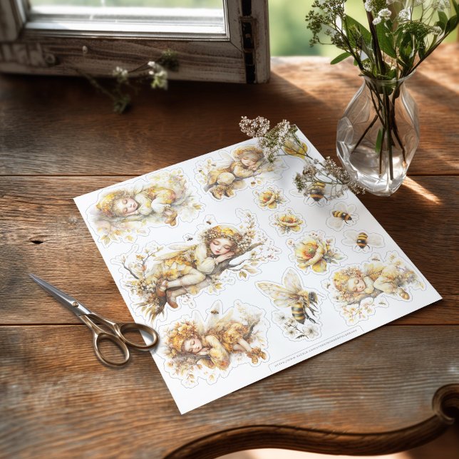 Golden Honey Fairy World - 2a The sleeping fairies Sticker (Sticker with sleeping fairies on the table ready to be used)