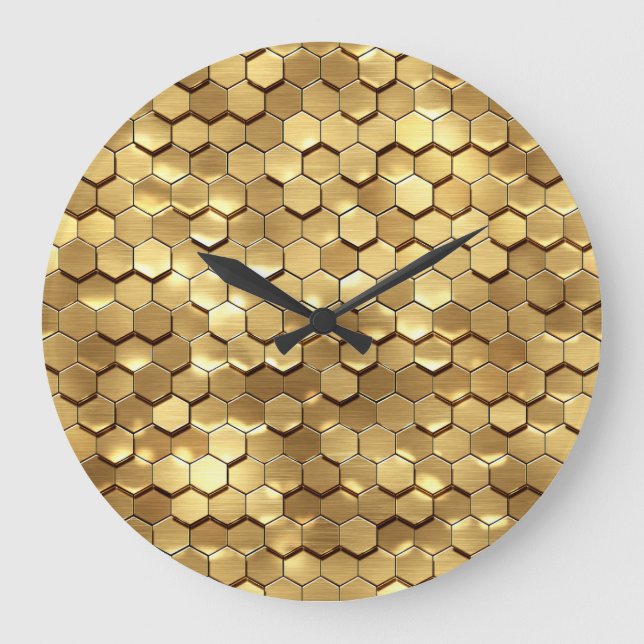 Golden Honeycomb 3D Render Texture Large Clock (Front)