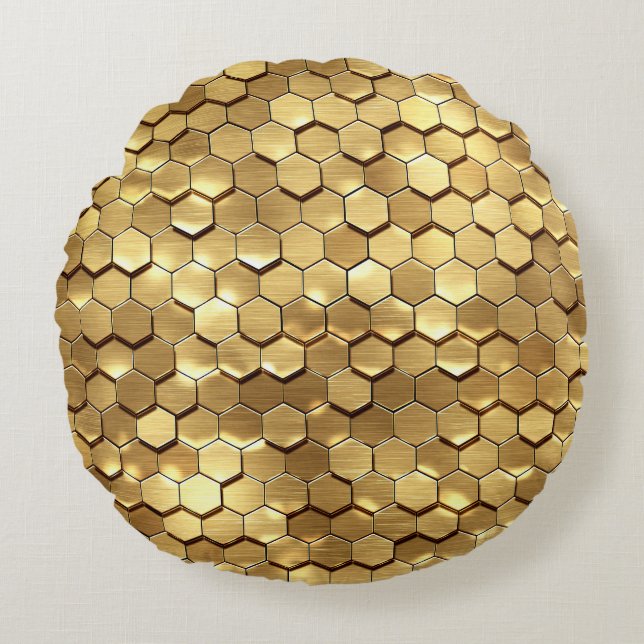 Golden Honeycomb 3D Render Texture Round Pillow (Front)