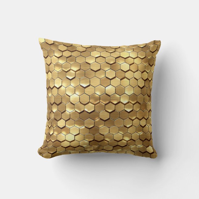 Golden Honeycomb 3D Render Texture Throw Pillow (Front)