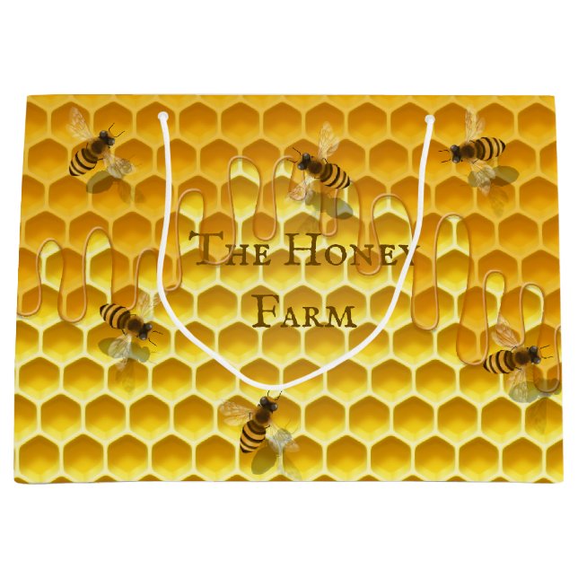 Golden Honeycomb & Bees Custom Large Shopping Bag (Front)