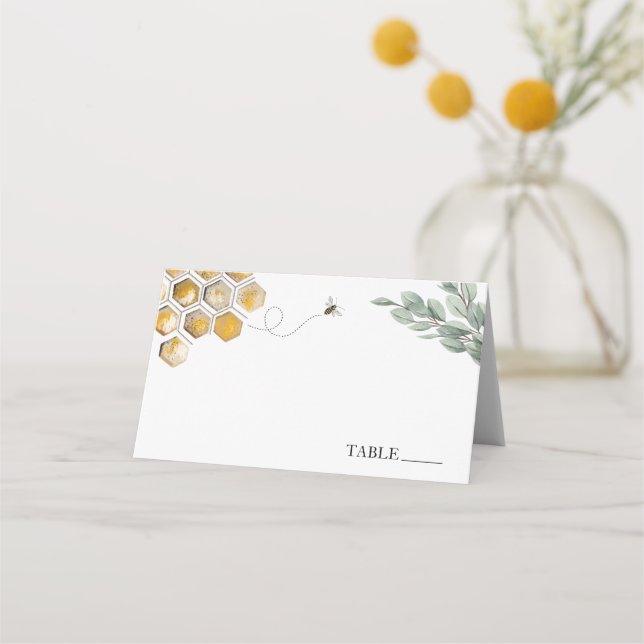 Golden Honeycomb Bees Name Place Cards (Front)