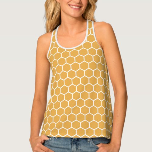Golden Honeycomb Pattern Bee Laurel Logo Tank Top