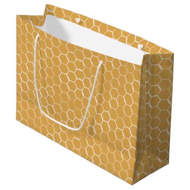 Golden Honeycomb Pattern Large Gift Bag (Front Angled)