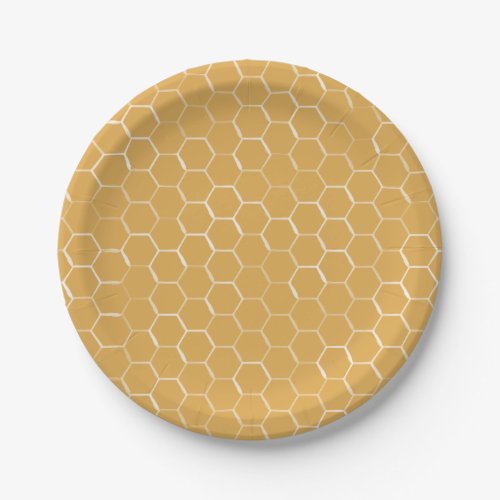 Golden Honeycomb Pattern Paper Plates