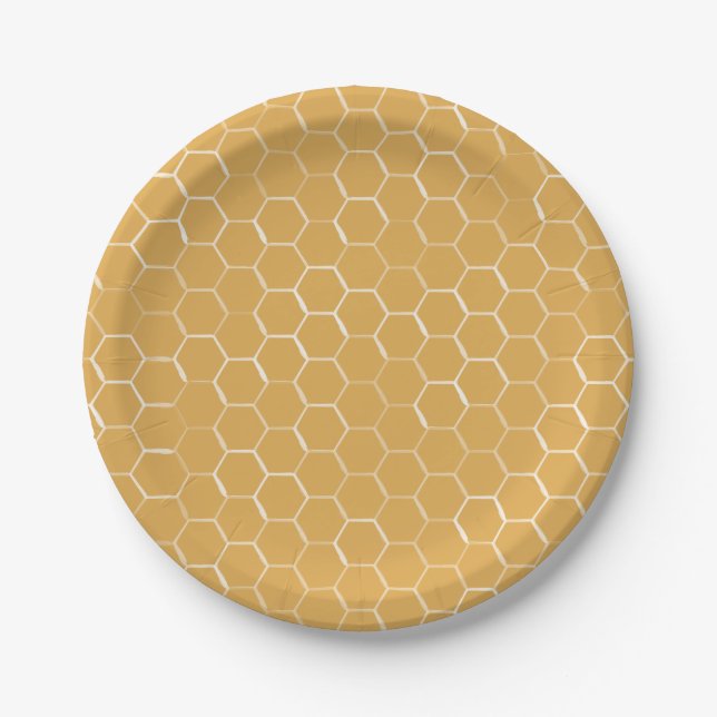 Golden Honeycomb Pattern Paper Plates (Front)