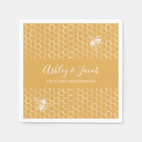 Golden Honeycomb Pattern Wedding Napkins