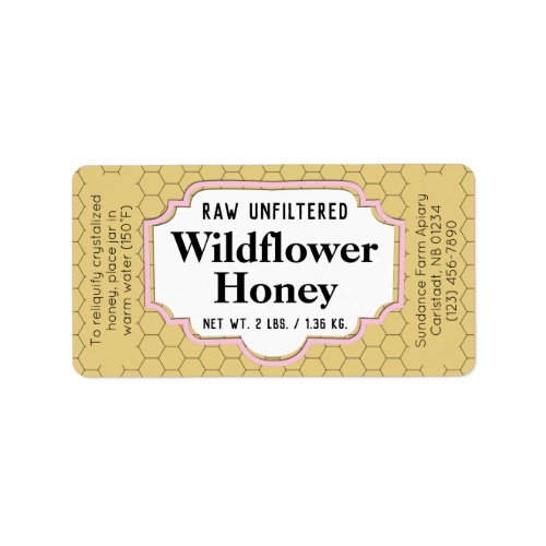 Golden Honeycomb Raw Honey Jar Product Label