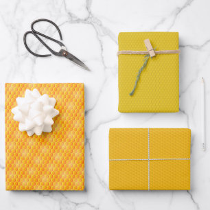 Golden Honeycomb Set of 3 Wrapping Paper Sheets