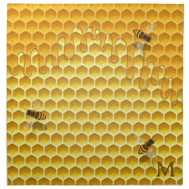 Golden Honeycomb with Bees Customizable Cloth Napkin (Front)