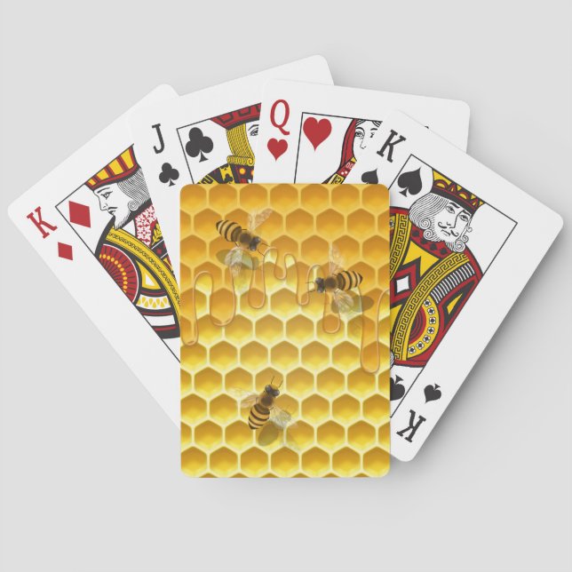 Golden Honeycomb with Bees Customizable Poker Cards (Back)