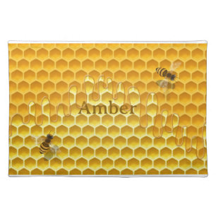 Golden Honeycomb with Bees Customizable Text Cloth Placemat