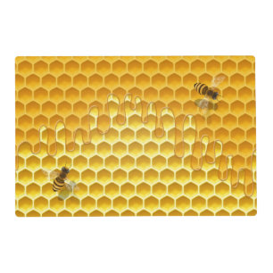 Golden Honeycomb with Bees Customizable Text Placemat