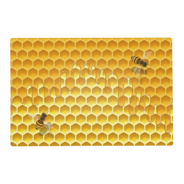 Golden Honeycomb with Bees Customizable Text Placemat (Front)