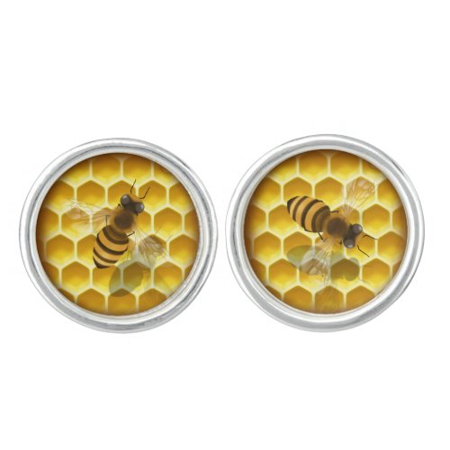 Golden Honeycomb with Honeybees Cufflinks