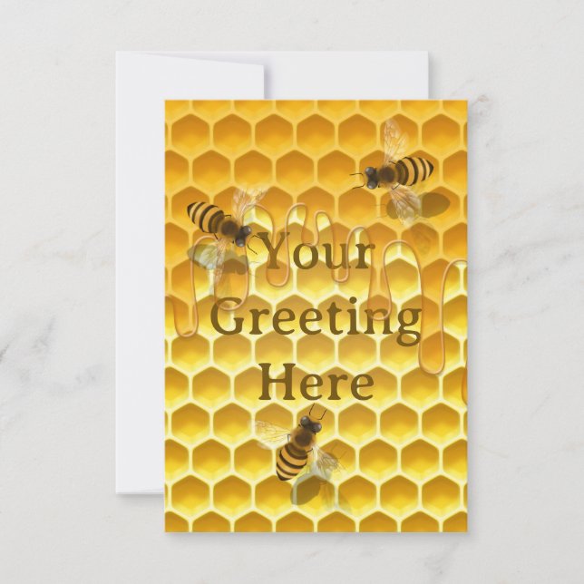 Golden Honeycomb with Honeybees Custom Note Card (Front)