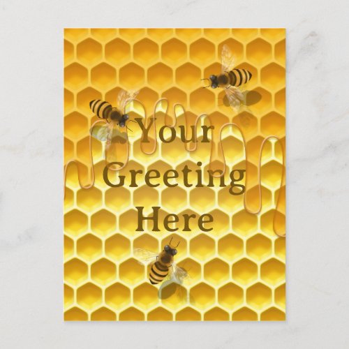 Golden Honeycomb with Honeybees Custom Postcard