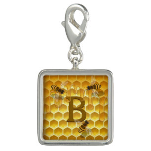 Golden Honeycomb with Honeybees Monogrammed Charm