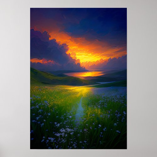 Golden Horizon a Breathtaking Sunset  Poster