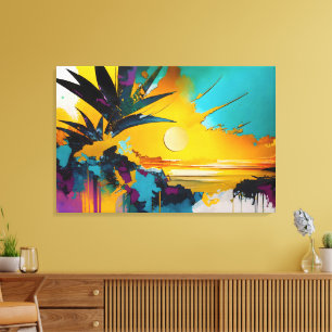 Golden Horizon – Abstract Tropical Sunset Canvas Print