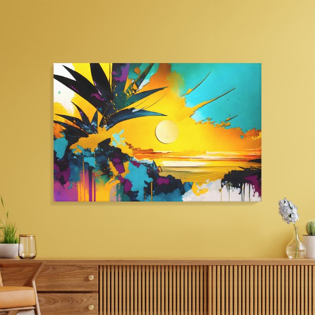 Golden Horizon – Abstract Tropical Sunset Canvas Print (Insitu(LivingRoom))