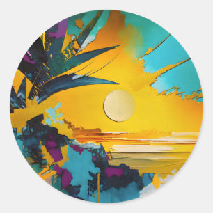 Golden Horizon – Abstract Tropical Sunset Classic Round Sticker