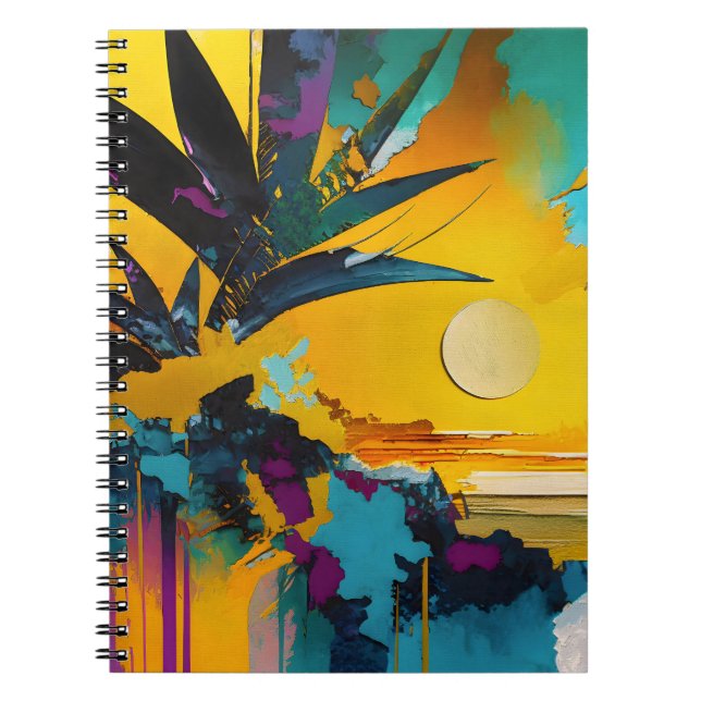 Golden Horizon – Abstract Tropical Sunset Notebook (Front)