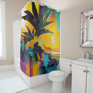 Golden Horizon – Abstract Tropical Sunset Shower Curtain