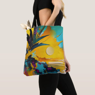 Golden Horizon – Abstract Tropical Sunset Tote Bag