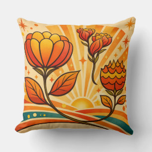 Golden Horizon Bloom Throw Pillow