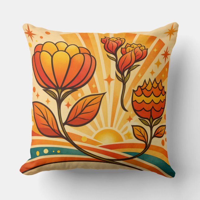 Golden Horizon Bloom   Throw Pillow (Front)