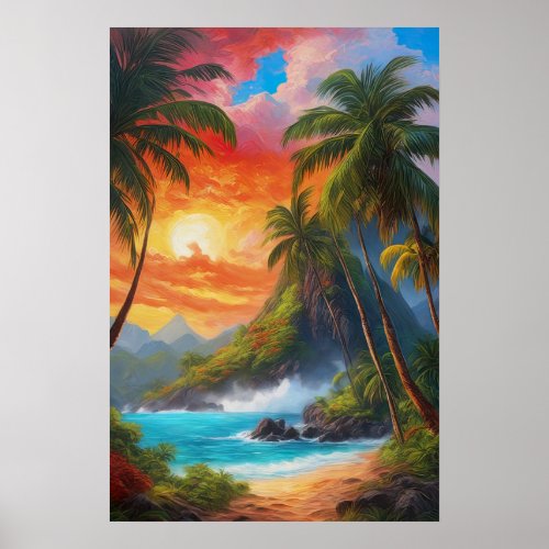 Golden Horizon Sunset on a Charming Beach Poster
